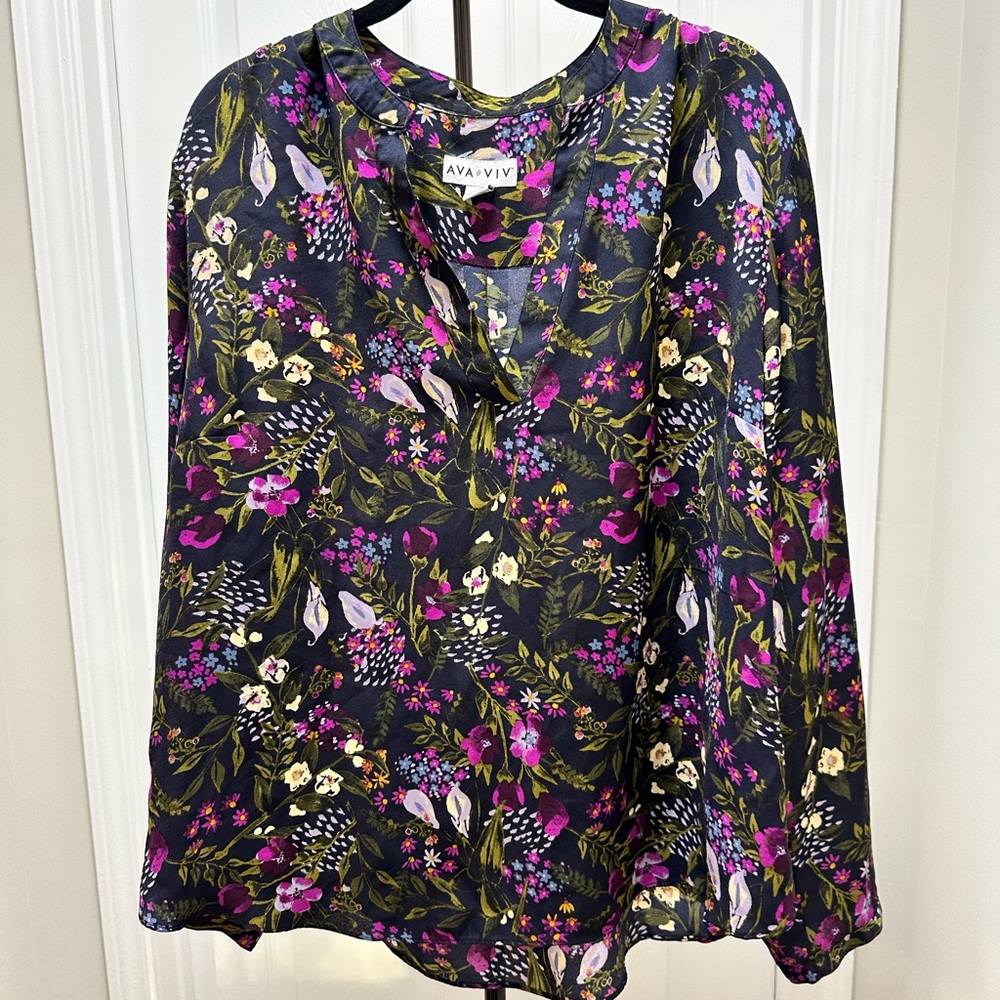 Floral Print Women's Top - Black and Purple